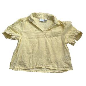 Cynthia Rowley top light yellow short sleeve split collar 100% linen womens XL